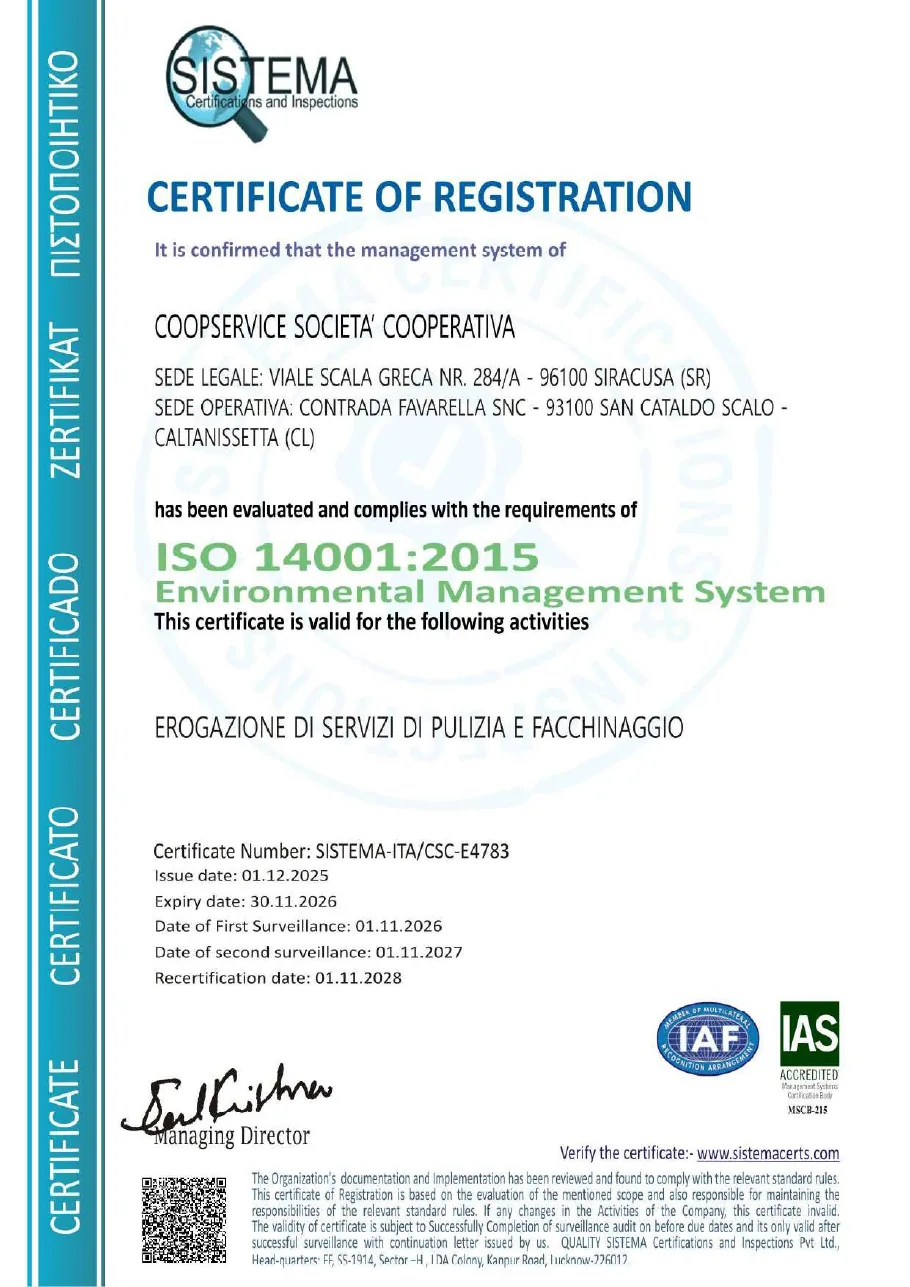 Certificato ISO 14001